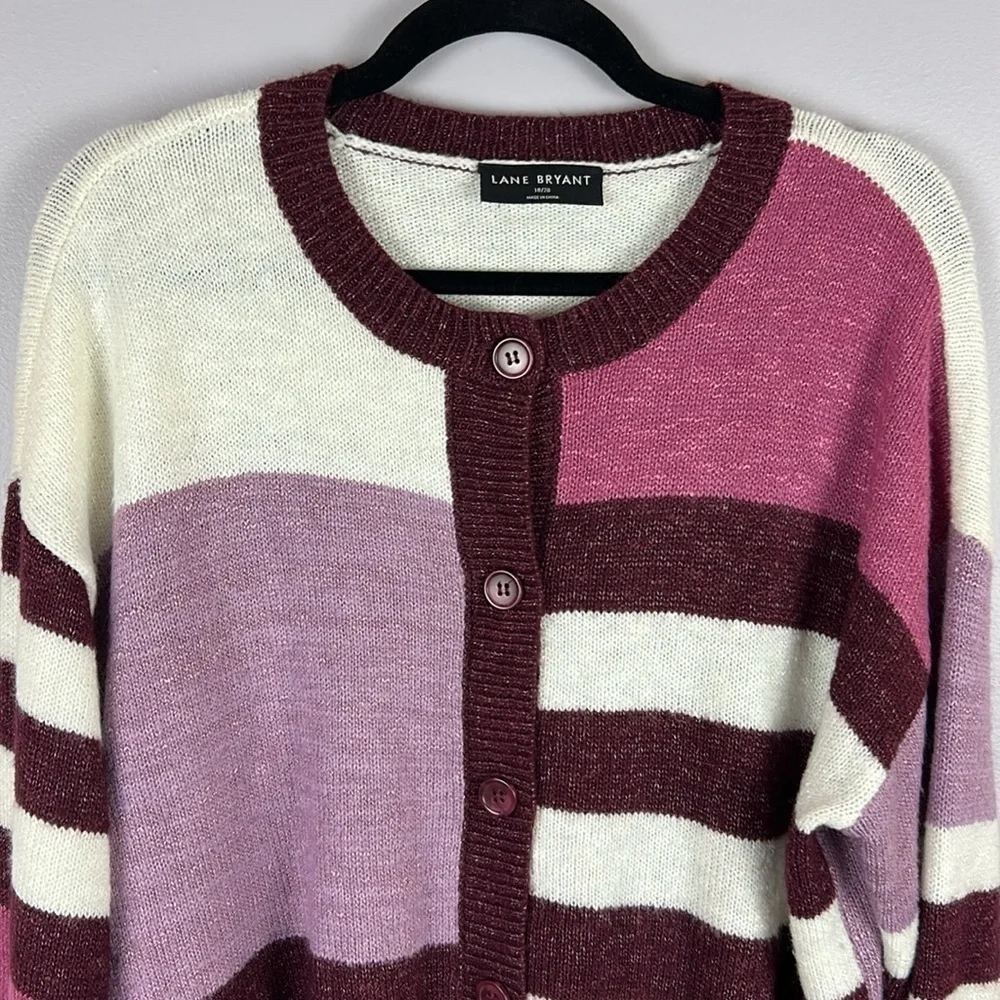 Lane Bryant Classic Button Front Cardigan Sweater Size 18/20 Maroon Colourblock - Picture 3 of 11